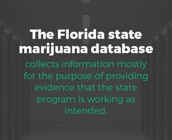 The Florida state marijuana database collects information mostly for the purpose of providing evidence that the state program is working as intended.